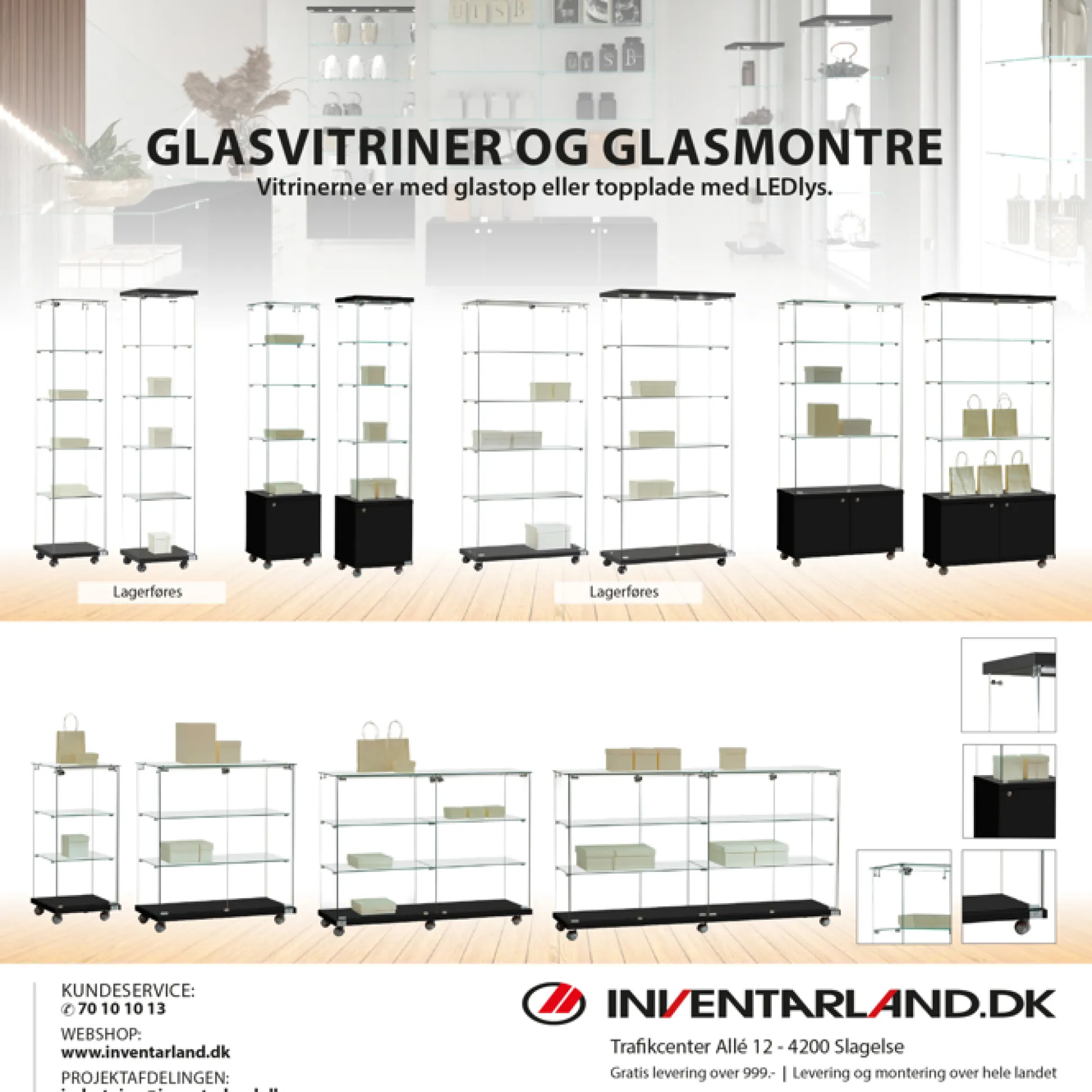 Glasvitrine Trento 4L. m/2 LED spot & skab