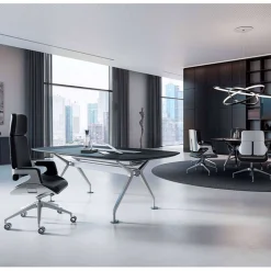 Kontorstol Silver 262s børstet aluminium/sort læder