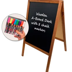 Kridttavle A-skilt m. markers, mørk træ