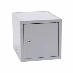 Smårumsskab i stål, lysegrå. Lavt.