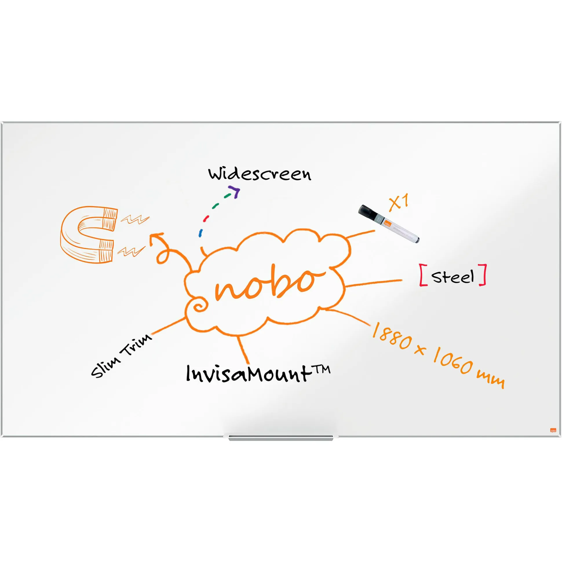 Widescreen whiteboard Nobo emaljeret 188x106 cm